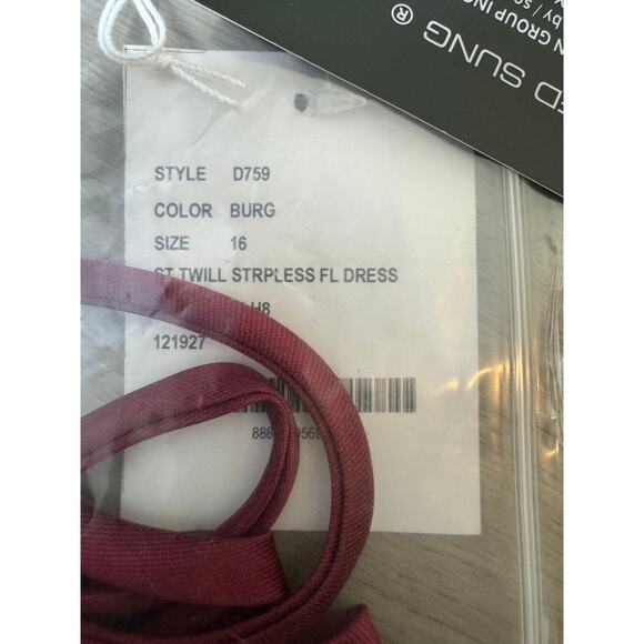 ALFRED SUNG D759 SATIN TWILL STRAPLESS BURGUNDY TRUMPET DRESS GOWN 16 - Picture 5 of 6